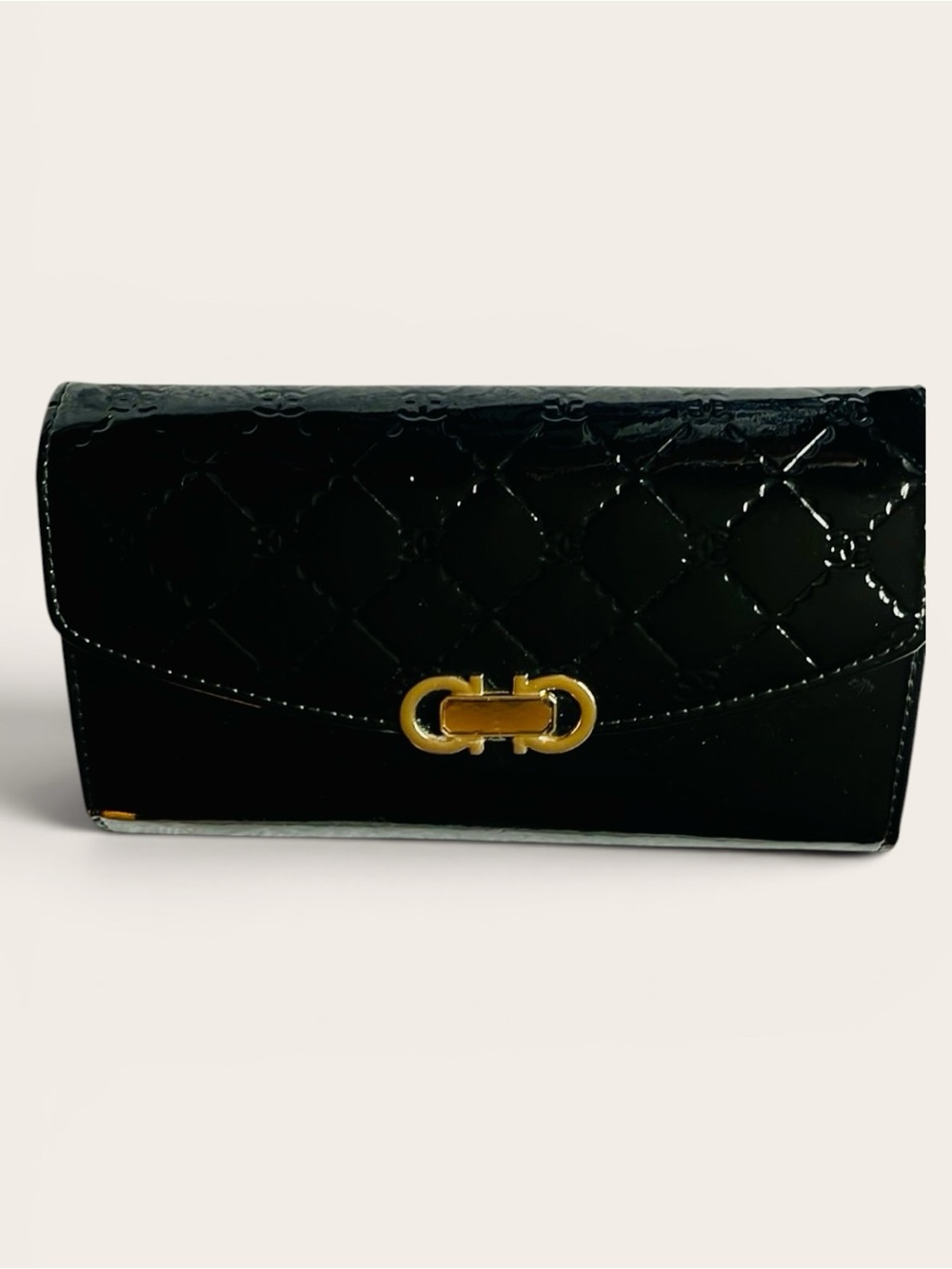 Black Patent Leather Clutch Gold Chain Wallet Bag